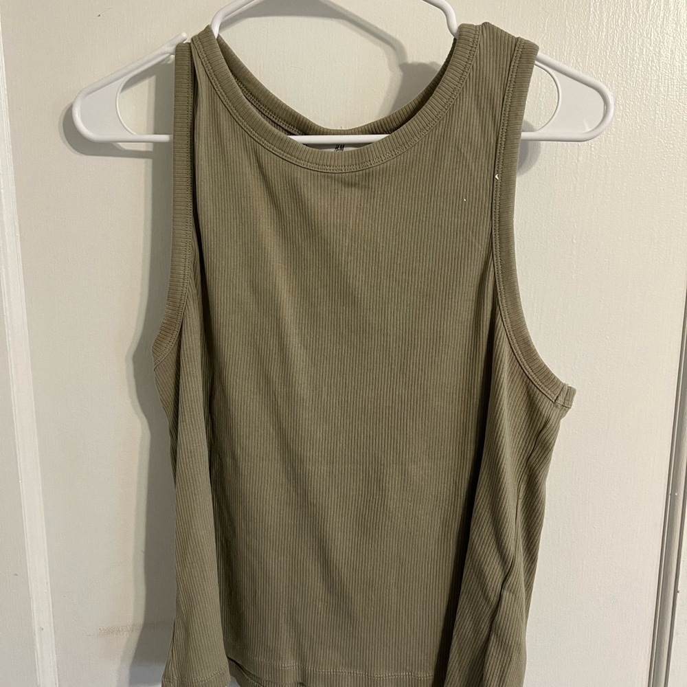 Olive Green Ribbed Tank Top